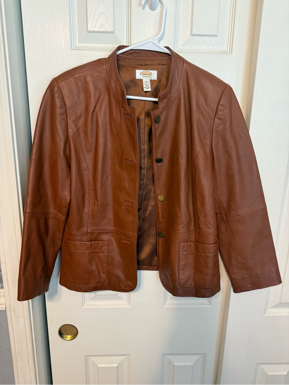 Talbots Chestnut Brown Collarless Leather Jacket